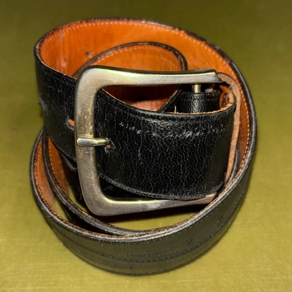 Lucchese Black Leather Belt with Gold Single Prong Buckle Retro Size 42 - Picture 1 of 8